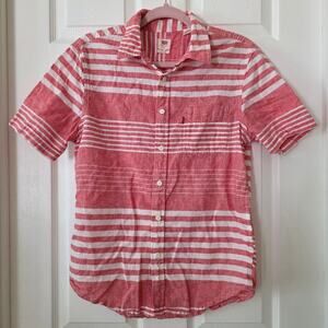 Levi's Men's Soft Coral & White Striped Short Sleeve Linen-cotton Shirt SM
